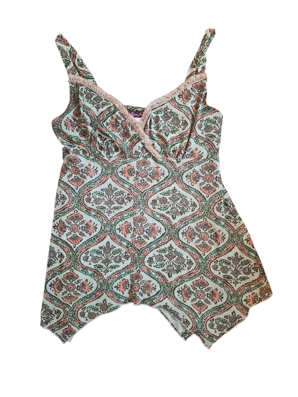 Mint & Coral Lace-Trim Printed Camisole
